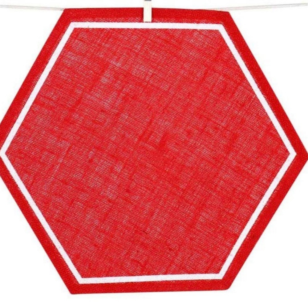 Pomegranate Inc. Red Coral Hexagon Jute Placemats - Set of 4 NEW